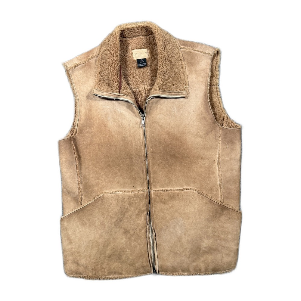 Y2K The Limited Italian Leather Shearling Vest Tan Suede Full Zip Womens Large